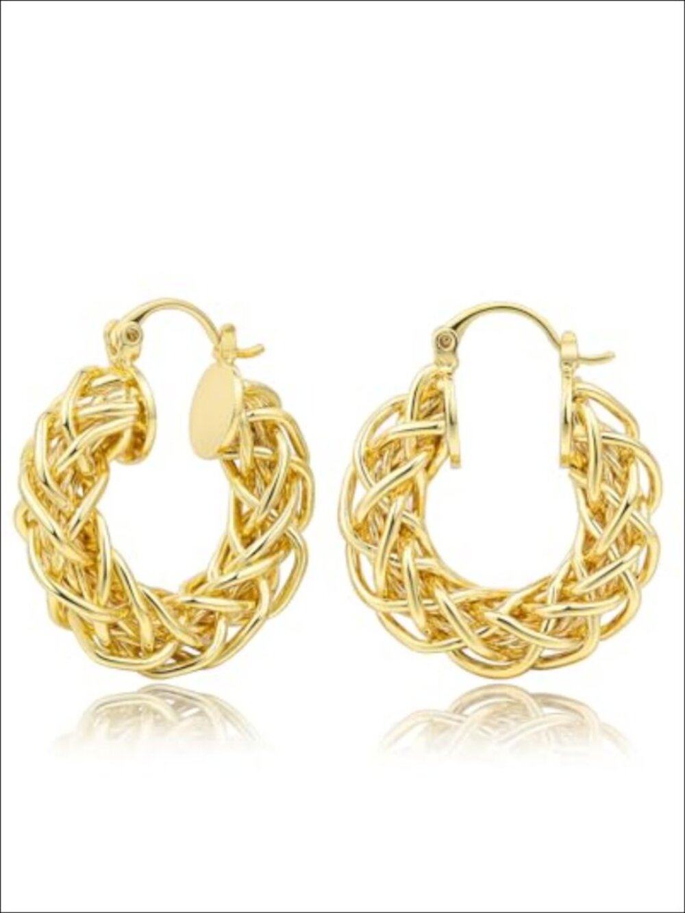 18K Gold Plated Twisted Hoop Earrings Women Hypoallergenic 25mm